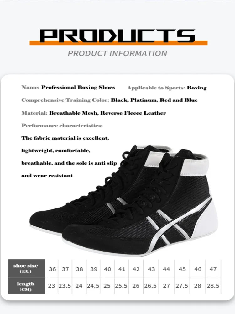Professional Unisex Boxing Shoes Breathable Wear-Resistant Non-Slip Wrestling Shoes Fighting Sneakers Gym Training Footwear
