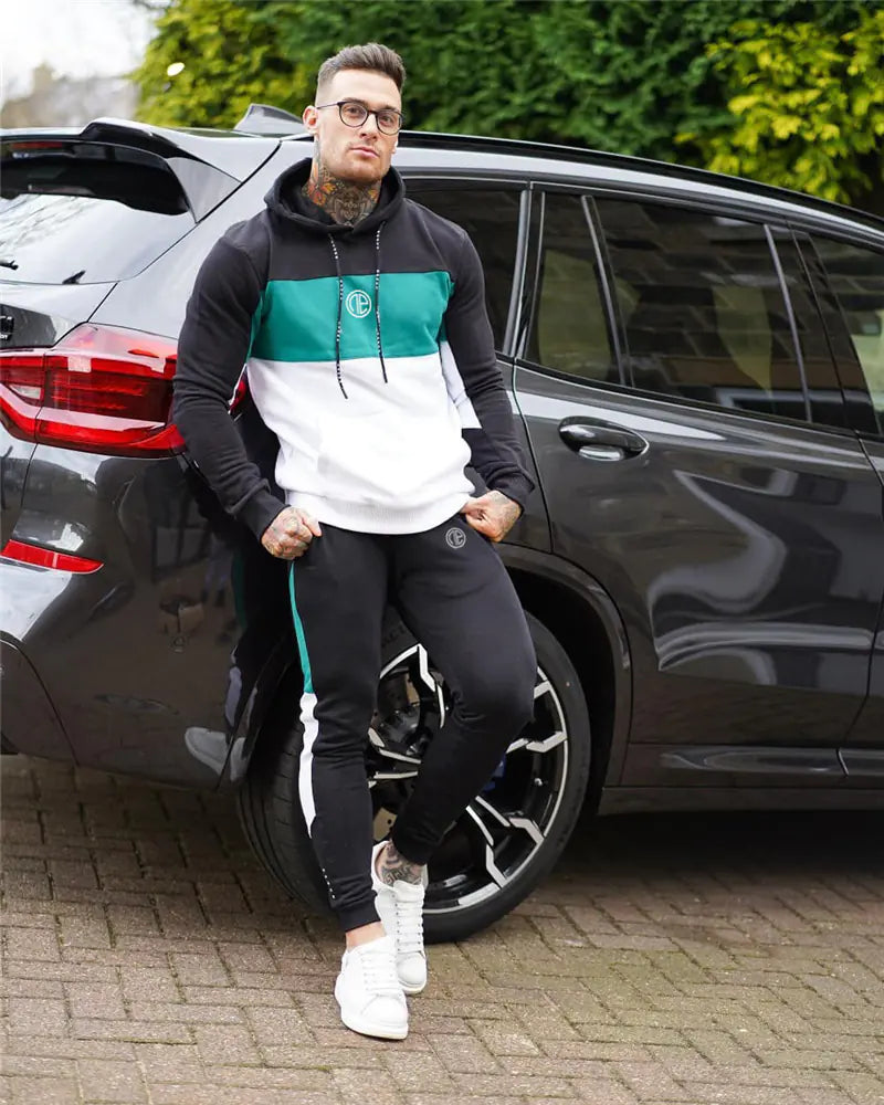 Contrast Color Hooded Fitness Suit for Activewear