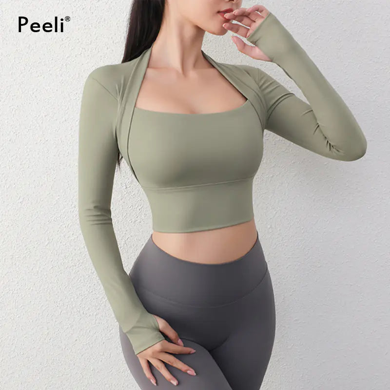 Yoga Fitness Activewear Faux Two-Piece Tops
