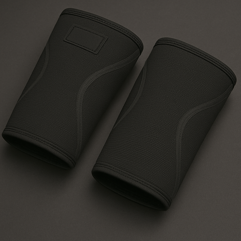 Gymreapers Knee Sleeves (1 Pair) With Gym Bag - IPF Approved - Knee Compression Sleeve Support for Squats Weightlifting and Powerlifting 7MM Neoprene Sleeves - 1 Year Warranty (Black/Black Medium)