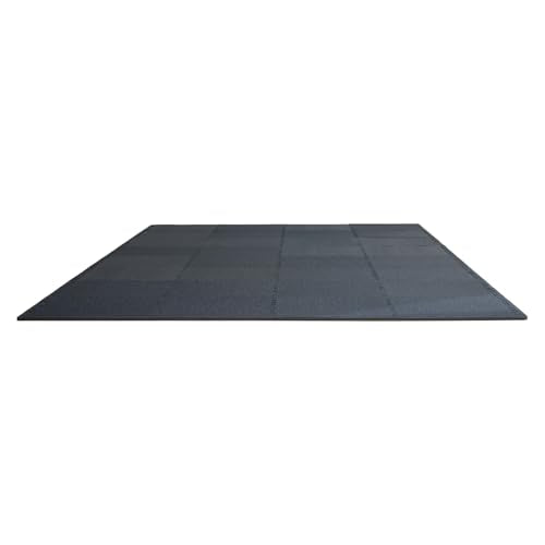 VEVOR 0.56Inch 48sq.ft 12 Tiles Gym Flooring for Home Gym, Rubber Top with High Density EVA Foam, 25 x 25In Gym Floor Exercise Equipment Mats, Interlocking Gym Mats, Puzzle Workout Mats, Black & Gray