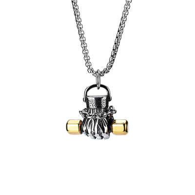 Titanium Steel Dumbbell Fist Necklace for Men