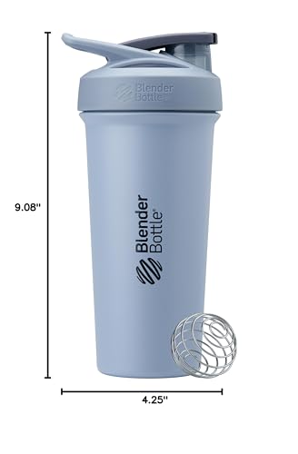 BlenderBottle Strada Shaker Cup Insulated Stainless Steel Water Bottle with Wire Whisk, 24-Ounce, Black