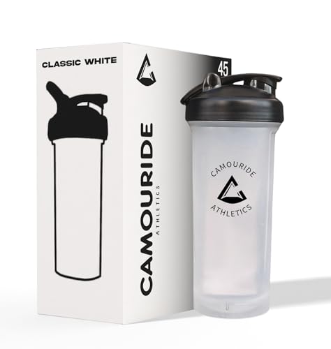 2 Pack 45 oz Protein Shaker Bottles with Wire Whisk – BPA-Free, Leak-Proof Shaker Cups for Protein Shakes & Smoothies – Large Plastic Mixer Bottle – Classic White & Cobalt Blue.