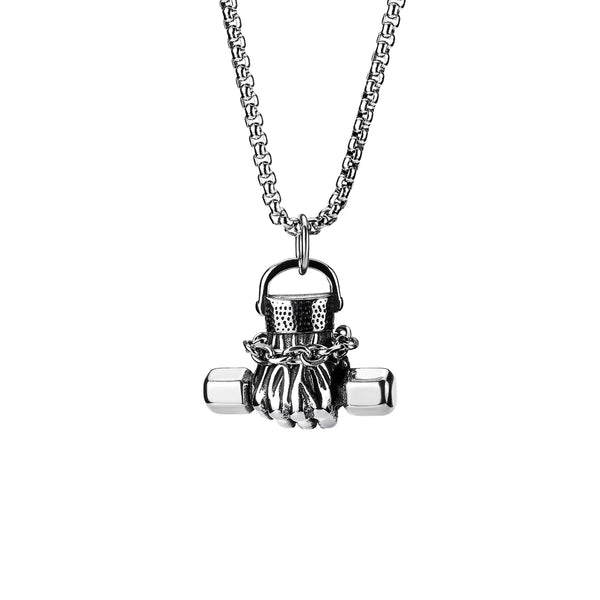 Titanium Steel Dumbbell Fist Necklace for Men