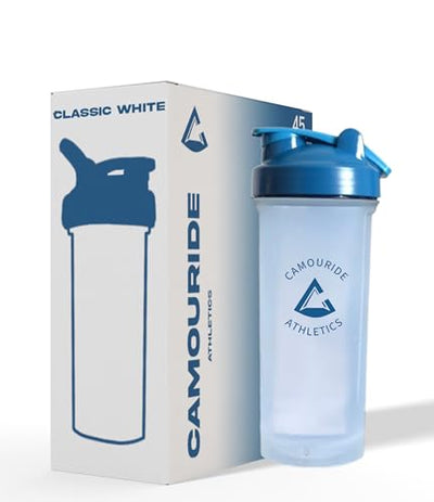 2 Pack 45 oz Protein Shaker Bottles with Wire Whisk – BPA-Free, Leak-Proof Shaker Cups for Protein Shakes & Smoothies – Large Plastic Mixer Bottle – Classic White & Cobalt Blue.