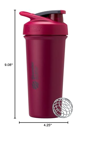 BlenderBottle Strada Shaker Cup Insulated Stainless Steel Water Bottle with Wire Whisk, 24-Ounce, Black