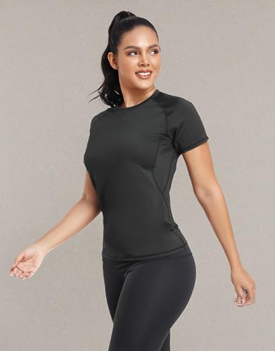 TELALEO 4 Pack Women's Compression Shirt Running Athletic T-Shirts Workout Tops Baselayer Short Sleeve Yoga Gym Sports Gear