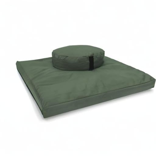 Bean Products Meditation Cushion Mat Set - Zafu Floor Pillow Organic Buckwheat Pillow + Cotton Filled Zabuton Prayer Pad - Meditation Pillow Yoga Knee Pad - Made in USA - 14" Round or 18" Oval