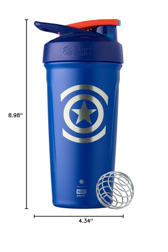 BlenderBottle Superman Strada Shaker Cup Insulated Stainless Steel Water Bottle with Wire Whisk, 24-Ounce, Man of Steel - Blue