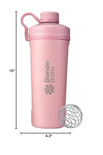 BlenderBottle Radian Shaker Cup Insulated Stainless Steel Water Bottle with Wire Whisk, 26-Ounce, Matte White