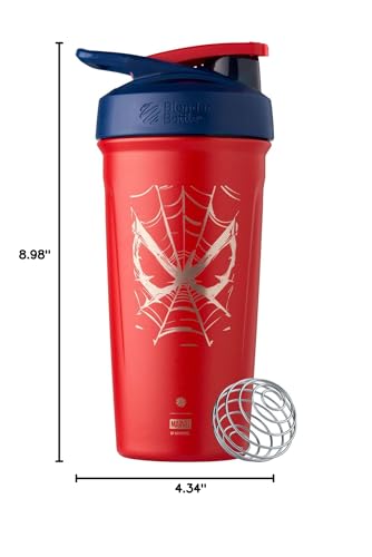 BlenderBottle Superman Strada Shaker Cup Insulated Stainless Steel Water Bottle with Wire Whisk, 24-Ounce, Man of Steel - Blue