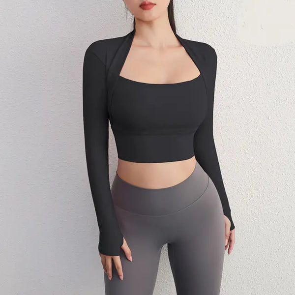 Yoga Fitness Activewear Faux Two-Piece Tops