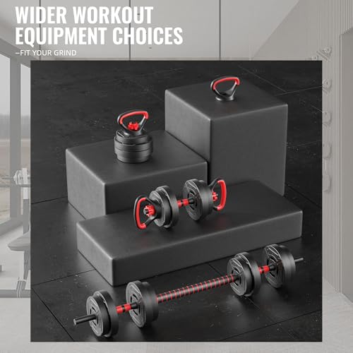 OLIXIS Adjustable Dumbbell Set, 4 IN 1 Changeable Dumbbells, Barbell, Kettlebells and Push Up Stand, Multi-Functional Exercise and Fitness for Home Gym