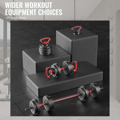 OLIXIS Adjustable Dumbbell Set, 4 IN 1 Changeable Dumbbells, Barbell, Kettlebells and Push Up Stand, Multi-Functional Exercise and Fitness for Home Gym