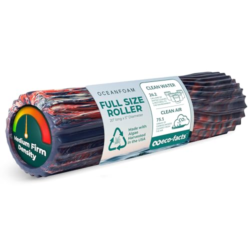 Oceanfoam Tidal Roller - Natural - Muscle Massage Foam Roller for Back Pain & Stretching - Firm and Ergonomic Wide Wave Textured - Yoga, Athletics, & Wellness - Full Size, 20" x 5"