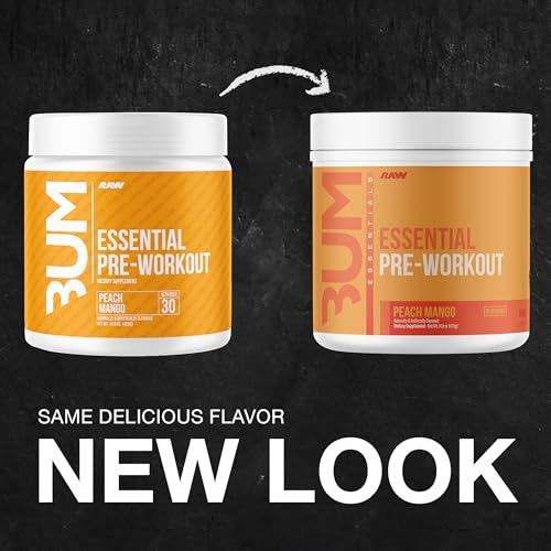 RAW Nutrition - Essential Pre - Chris Bumstead Pre Workout Formula, Sports Nutrition Pre-Workout Powders | Men & Womens Drink, Energy Powder for Working Out (Peach Mango)