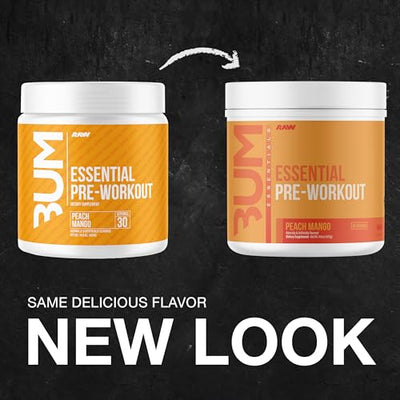 RAW Nutrition - Essential Pre - Chris Bumstead Pre Workout Formula, Sports Nutrition Pre-Workout Powders | Men & Womens Drink, Energy Powder for Working Out (Peach Mango)