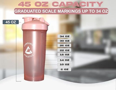 2 Pack 45 oz Protein Shaker Bottles with Wire Whisk – BPA-Free, Leak-Proof Shaker Cups for Protein Shakes & Smoothies – Large Plastic Mixer Bottle – Classic White & Cobalt Blue.