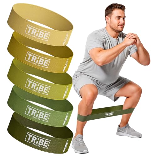 Tribe Lifting Fabric Resistance Bands for Glutes & Legs | 5 Fabric Workout Bands Set | Thick Booty Bands for Squats, Lunges, Hip Training, Physical Therapy & Home Workouts