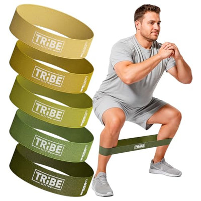 Tribe Lifting Fabric Resistance Bands for Glutes & Legs | 5 Fabric Workout Bands Set | Thick Booty Bands for Squats, Lunges, Hip Training, Physical Therapy & Home Workouts