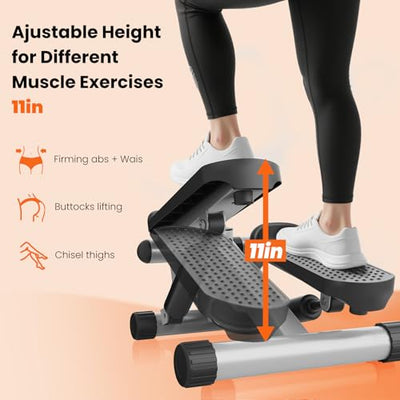 Sweetcrispy Mini Stair Steppers with Resistance Bands for Exercise at Home, Portable Exercise Twist Stepper Machine for Full Body Workout, 300LBS Capacity