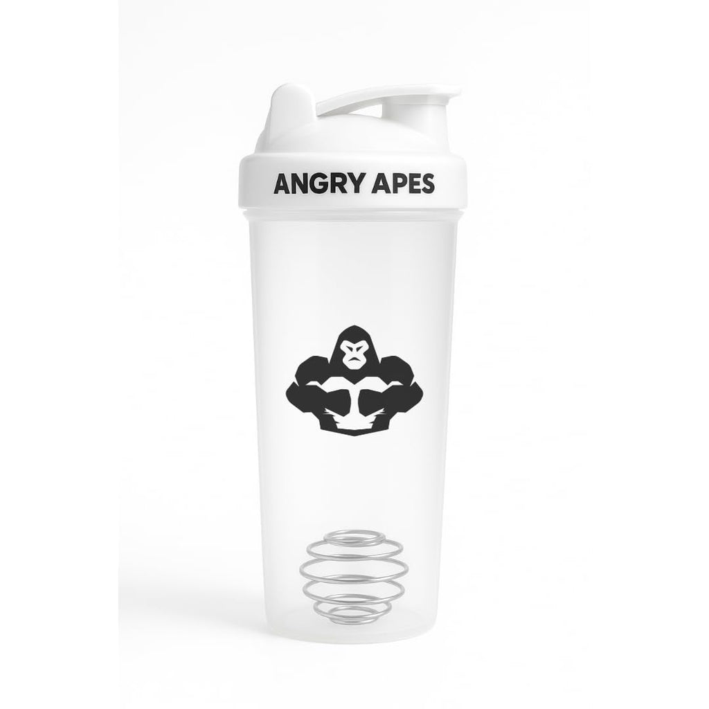 Angry Apes 28 oz Shaker Bottle – BPA-Free Tritan, Leak-Proof Flip Cap, Aluminum Mixer Ball & Measurement Scale – White Variant with Black Logo (white)