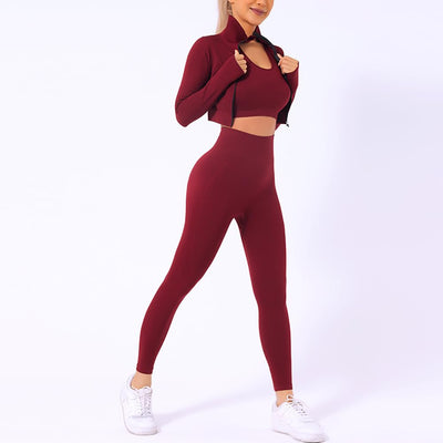 3pcs Seamless Outfit Workout Sets Gym for Women, Fitness Sports School Running Clothes Yoga Sportswear