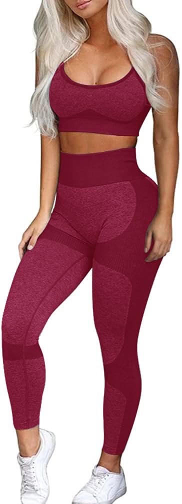 OLCHEE Women’s Workout Sets 2 Piece - Seamless Yoga Leggings and Cross-Strap Sports Bra Gym Outfits Activewear Matching Set