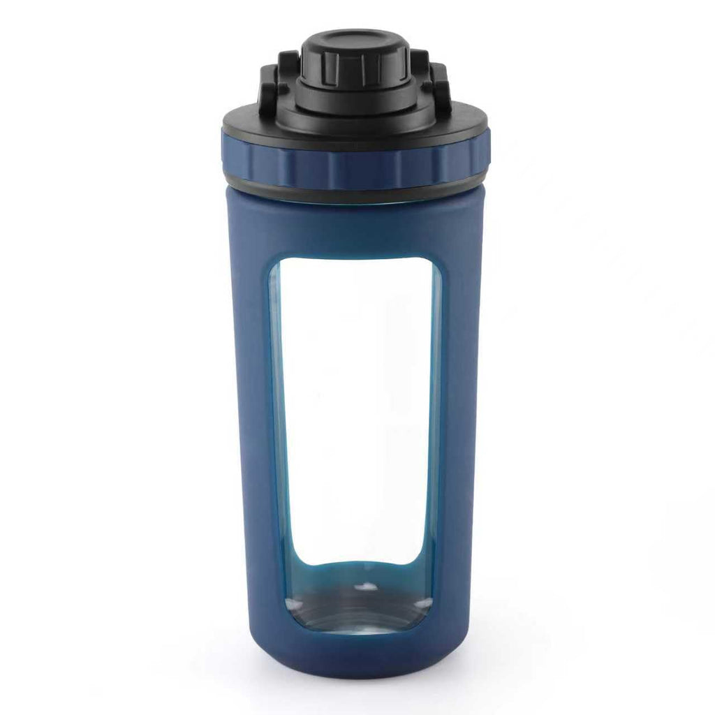 BYLWORKOUT Glass Shaker Bottle Holds upto 28oz | No Blending Ball or Whisk | Removable Plastic Mixer Included | Portable Drink Water Bottle Glass with Silicone Sleeve (White)