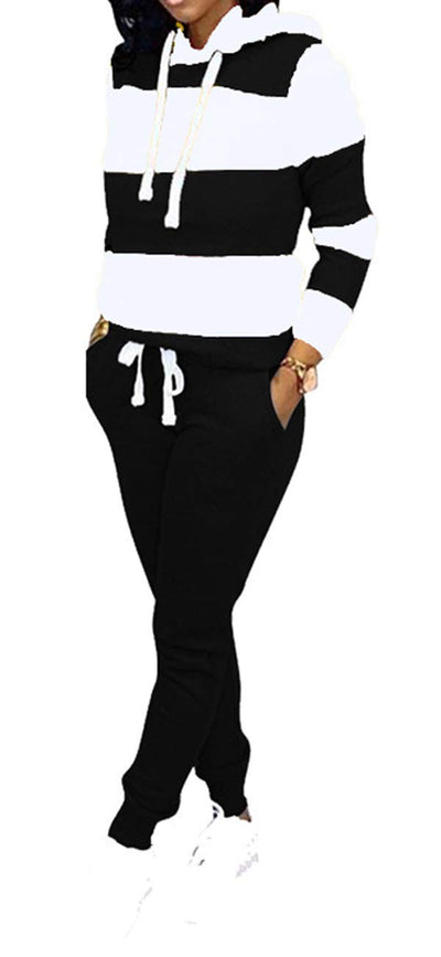 TOPONSKY Womens 2 Piece Tracksuit Long Sleeve Warm Up Outfit Patchwork Pants Set