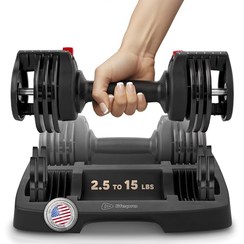 Lifepro Adjustable Dumbbells Set - 5in1-15lb 25lb 43lb 55lb weights Set & Single with Rack - Quick Adjust, Secure Grip - Compact Hand Weights for Men Women Home Gym