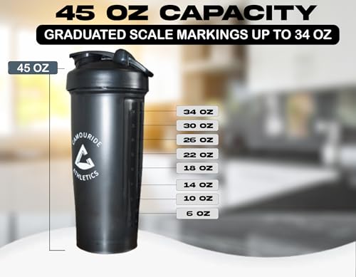 2 Pack 45 oz Protein Shaker Bottles with Wire Whisk – BPA-Free, Leak-Proof Shaker Cups for Protein Shakes & Smoothies – Large Plastic Mixer Bottle – Classic White & Cobalt Blue.