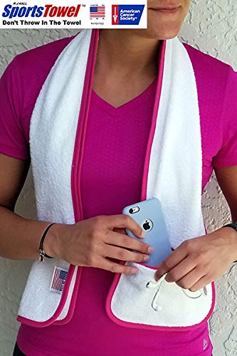 Sports Towel - 2 Zipper Pockets Hold Belongings Safe While You Exercise, at The Gym. Play Pickleball, Tennis, Golf.100% Cotton Ring Spun Loops Super Soft and Absorbent (Mint)