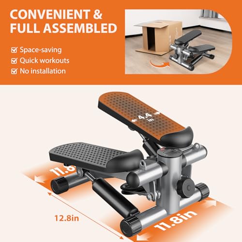 Sweetcrispy Mini Stair Steppers with Resistance Bands for Exercise at Home, Portable Exercise Twist Stepper Machine for Full Body Workout, 300LBS Capacity