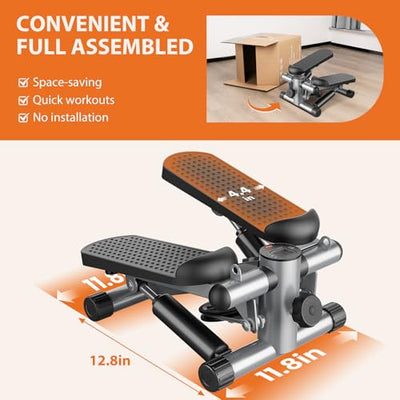 Sweetcrispy Mini Stair Steppers with Resistance Bands for Exercise at Home, Portable Exercise Twist Stepper Machine for Full Body Workout, 300LBS Capacity