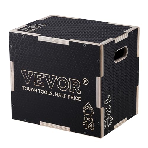VEVOR 3 in 1 Plyometric Jump Box, Easy-to-Assemble Wood Plyo Box for Jumping Trainers, Home Gym Training and Conditioning