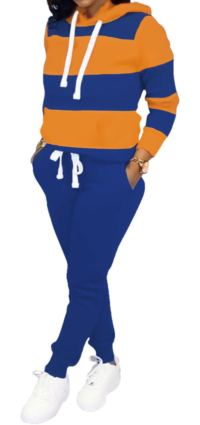 TOPONSKY Womens 2 Piece Tracksuit Long Sleeve Warm Up Outfit Patchwork Pants Set