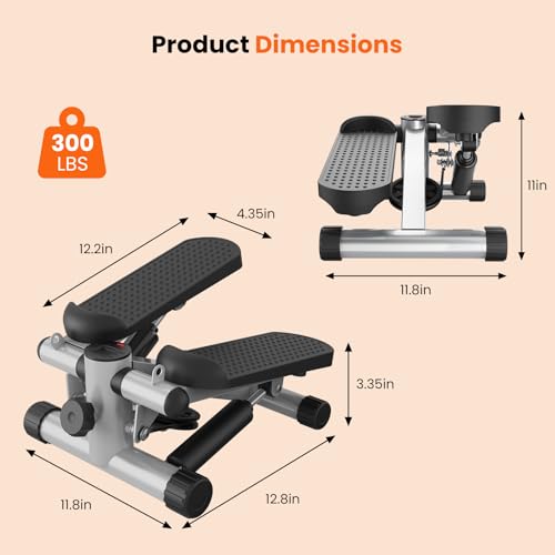 Sweetcrispy Mini Stair Steppers with Resistance Bands for Exercise at Home, Portable Exercise Twist Stepper Machine for Full Body Workout, 300LBS Capacity