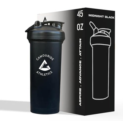 2 Pack 45 oz Protein Shaker Bottles with Wire Whisk – BPA-Free, Leak-Proof Shaker Cups for Protein Shakes & Smoothies – Large Plastic Mixer Bottle – Classic White & Cobalt Blue.