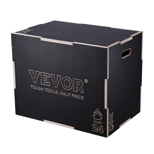 VEVOR 3 in 1 Plyometric Jump Box, Easy-to-Assemble Wood Plyo Box for Jumping Trainers, Home Gym Training and Conditioning
