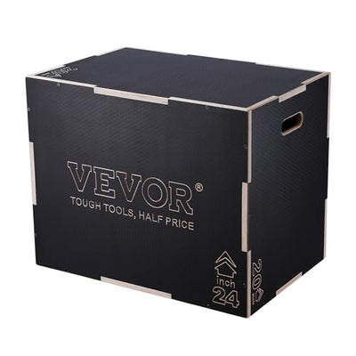 VEVOR 3 in 1 Plyometric Jump Box, Easy-to-Assemble Wood Plyo Box for Jumping Trainers, Home Gym Training and Conditioning