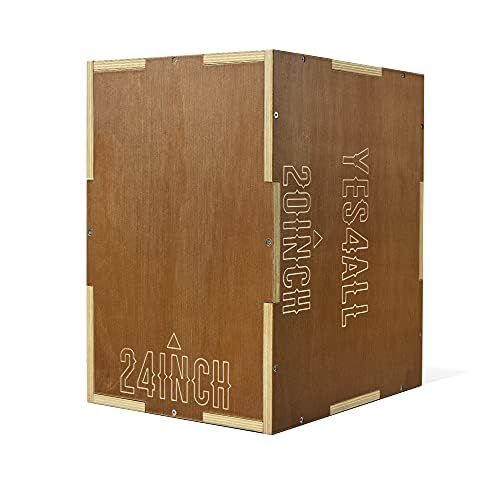 Yes4All Plyo Box, 3-in-1 Wooden Box Jumps for Home Gym, 450 lbs Boxes Step Up with Smooth Edges & Wide Built-in Handles for Jumping, Strength Training, Lunges, Squats, Dips