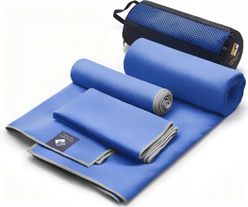 OlimpiaFit Quick Dry Towel - 3 Size Pack of Lightweight Microfiber Travel Towels w/Bag - Fast Drying Towel Set for Camping, Beach, Gym, Backpacking, Sports, Yoga & Swim Use