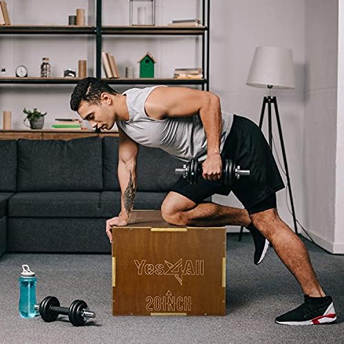 Yes4All Plyo Box, 3-in-1 Wooden Box Jumps for Home Gym, 450 lbs Boxes Step Up with Smooth Edges & Wide Built-in Handles for Jumping, Strength Training, Lunges, Squats, Dips