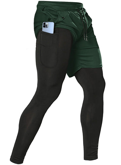 Aolesy Men's 2 in 1 Running Pants, Gym Workout Compression Pants for Men Training Athletic