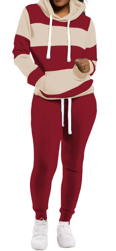 TOPONSKY Womens 2 Piece Tracksuit Long Sleeve Warm Up Outfit Patchwork Pants Set