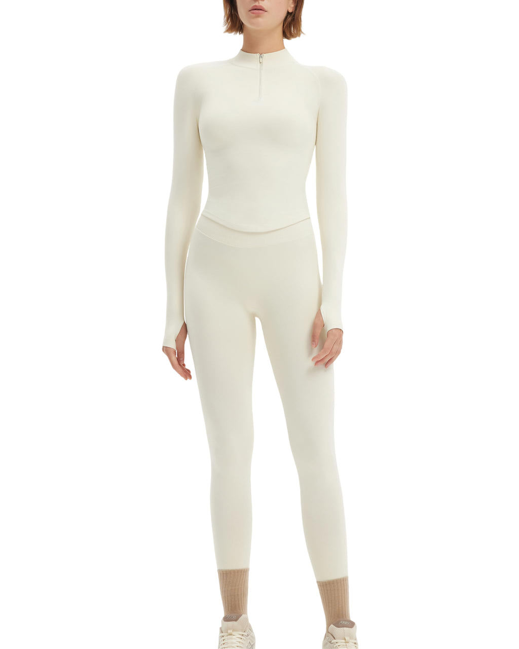 SUUKSESS Workout Sets for Women 2 Piece Seamless Long Sleeve Yoga Outfits Active Leggings Half Zippy Jacket Gym Set