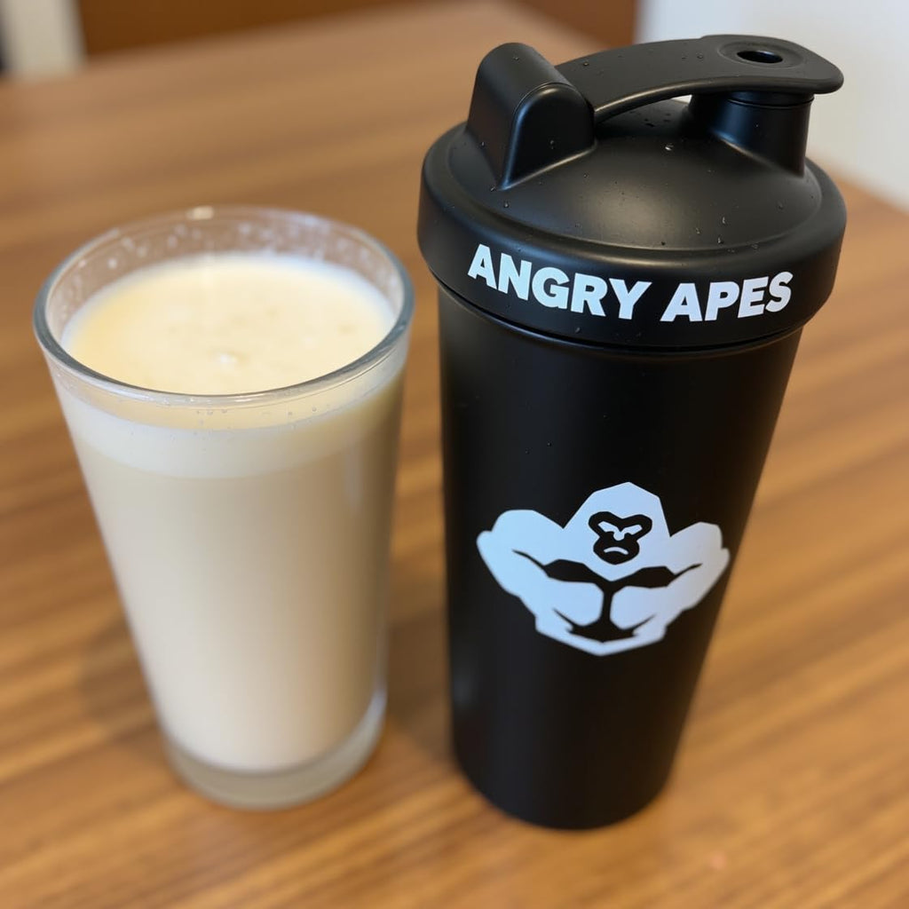 Angry Apes 28 oz Shaker Bottle – BPA-Free Tritan, Leak-Proof Flip Cap, Aluminum Mixer Ball & Measurement Scale – White Variant with Black Logo (white)