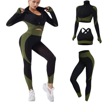 3pcs Seamless Outfit Workout Sets Gym for Women, Fitness Sports School Running Clothes Yoga Sportswear